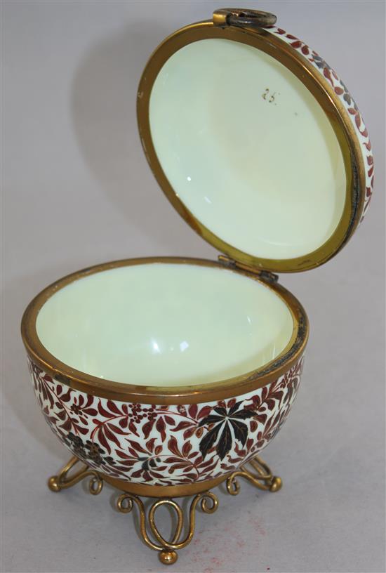 A Bohemian yellow-tinted enamelled glass box and cover, late 19th century, 10.5cm